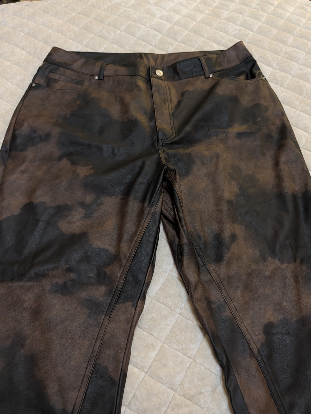 Forever 21 Women's Brown & Black Faux-Leather Flare Pants